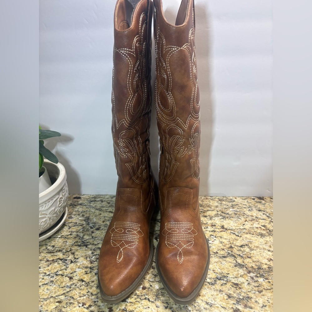 Women’s Cowboy Boots Mid Calf Cowgirl Embroidered Western Pointed Size 6.5